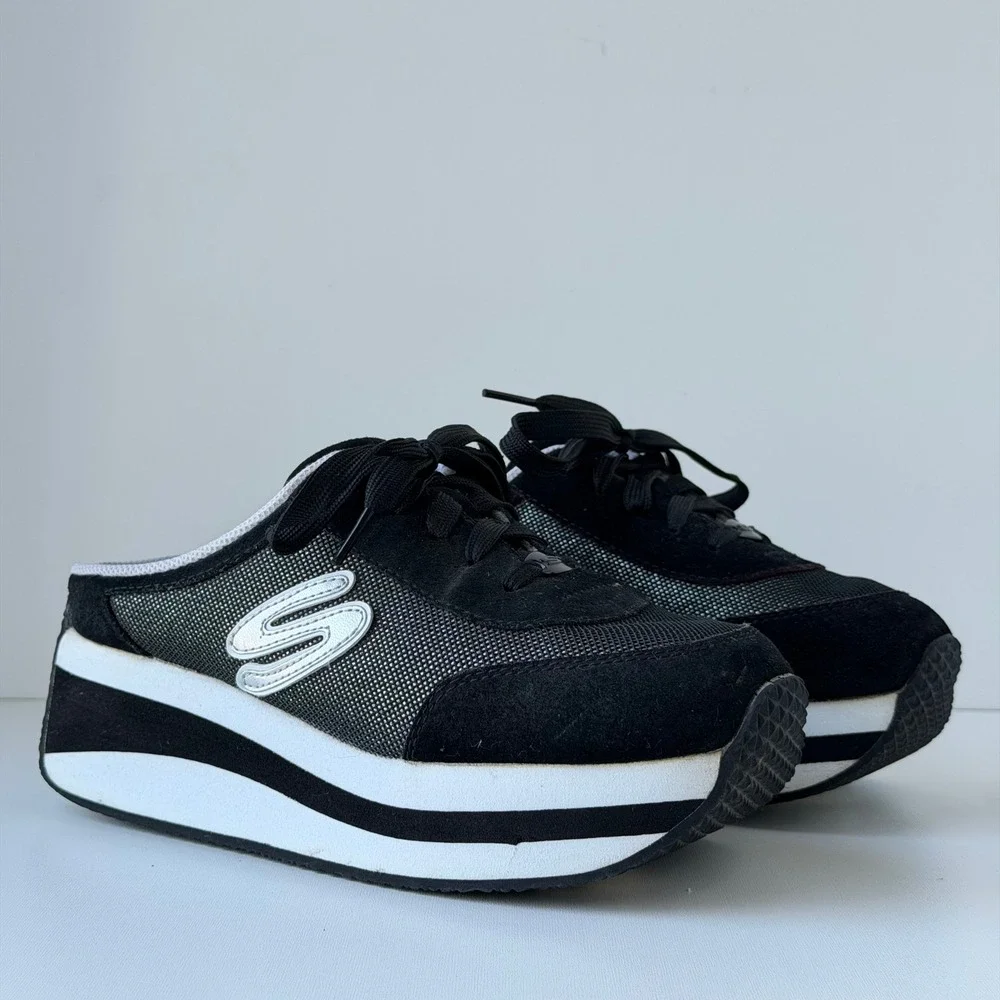 Vintage Skechers Somethin' Else Mules Women 7.5 Black Platform Y2K Sneakers